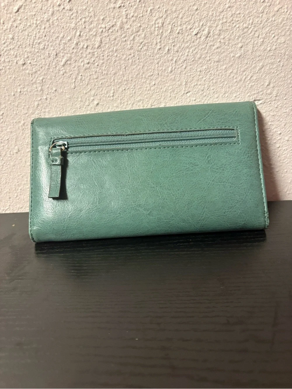 Teal Floral Rhinestone Trifold Organizer Wallet Zip Coin Pocket